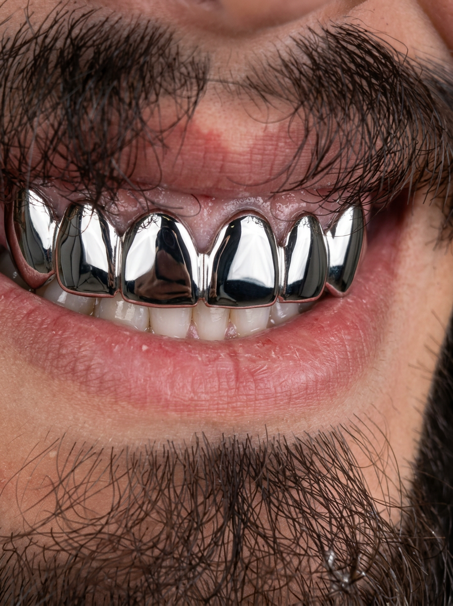Custom grillz: Full top row · silver